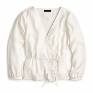 J. Crew drapey faux-wrap crepe top in ivory, 6T